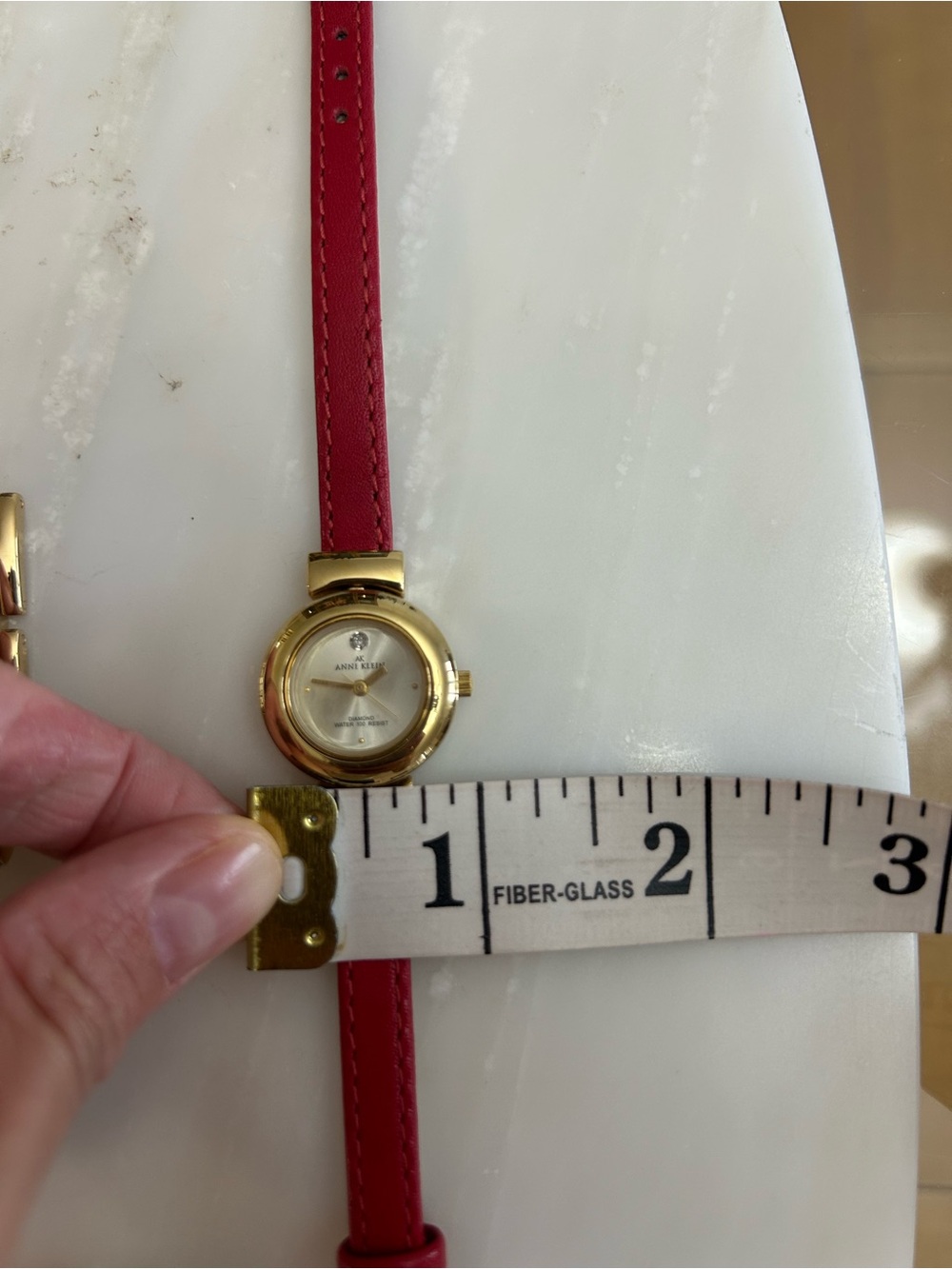 Anne Klein Classic Red Genuine Leather Strap Gold-Tone Women's Watch - Picture 11 of 11